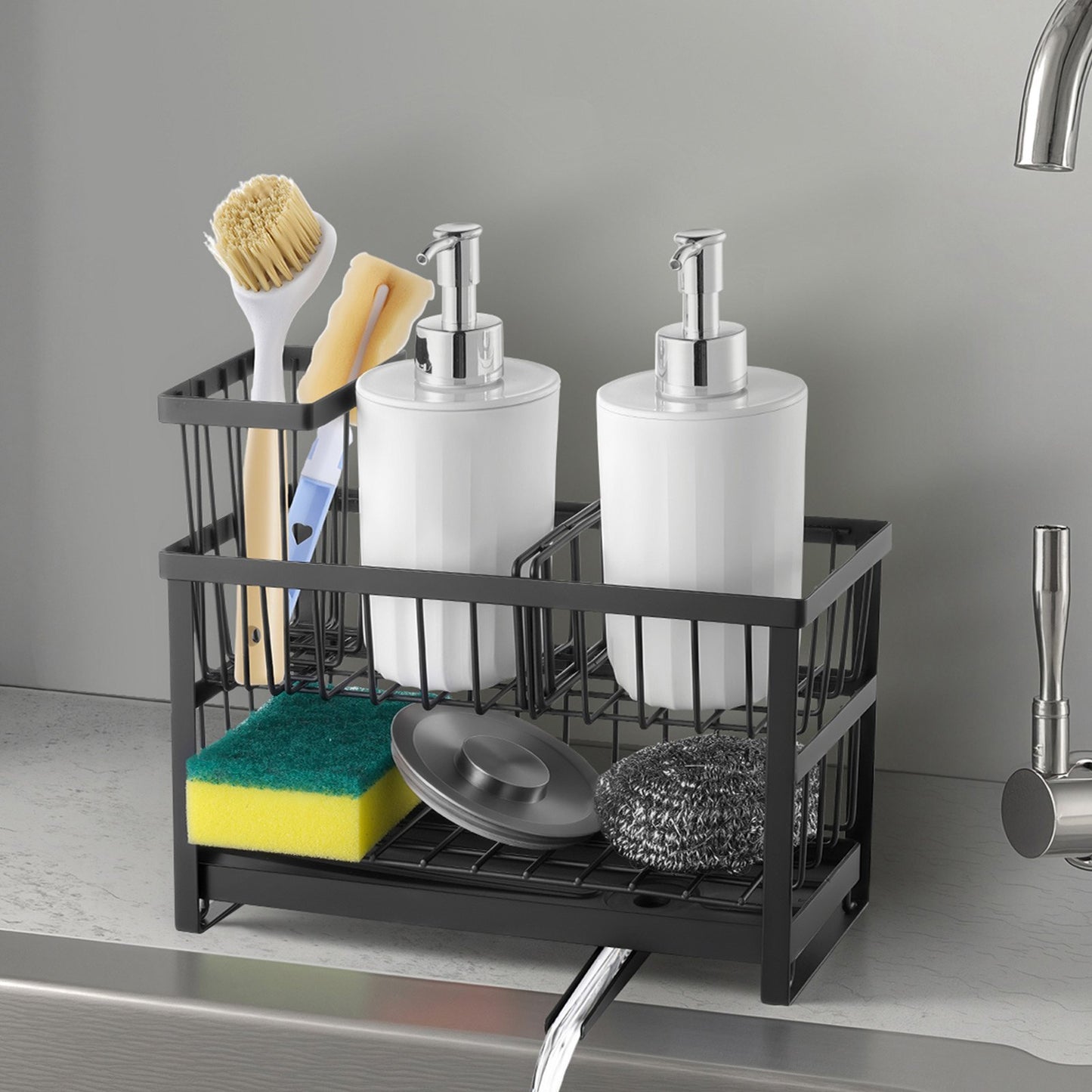 Kitchen Sink Caddy Organizer Sponge Holder For Kitchen EssentialsStorage