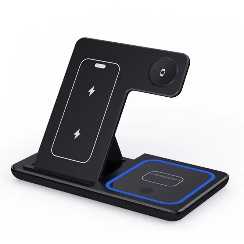 200W 3 in 1 Wireless Charger Stand Pad Foldable Fast Charging Station for Iphone 16 15 14 13 12 11 Apple Watch 9 Airpods 4 Pro 3